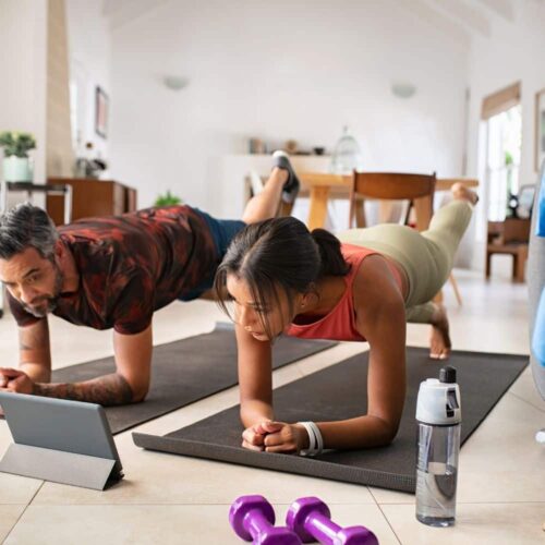 Bild mit 2 Teilnehmerinnen einer Online Yoga Kurs Stunde